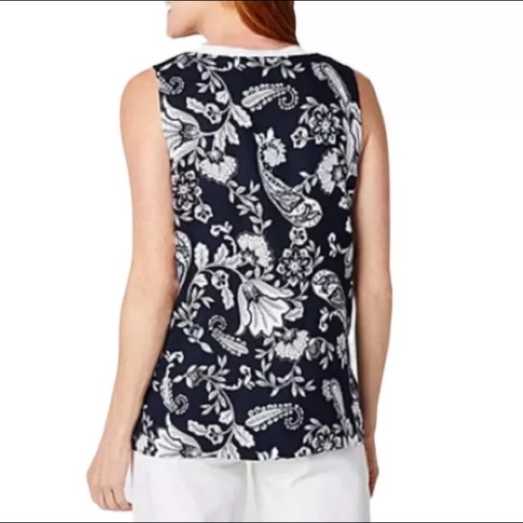 Liz Claiborne NWT Women's SZ L Navy Blue w/ White Floral Paisley Tank Top - Picture 4 of 13
